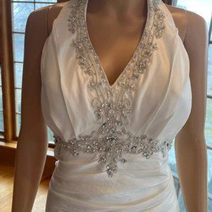 *Mary's Moda Bella Ivory Satin V Halter Wedding Dress Bridal Gown Size 10